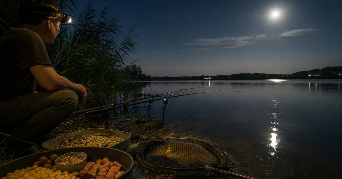夏季夜钓鲤鱼实战：夜间大鲤进食规律与钓位布局