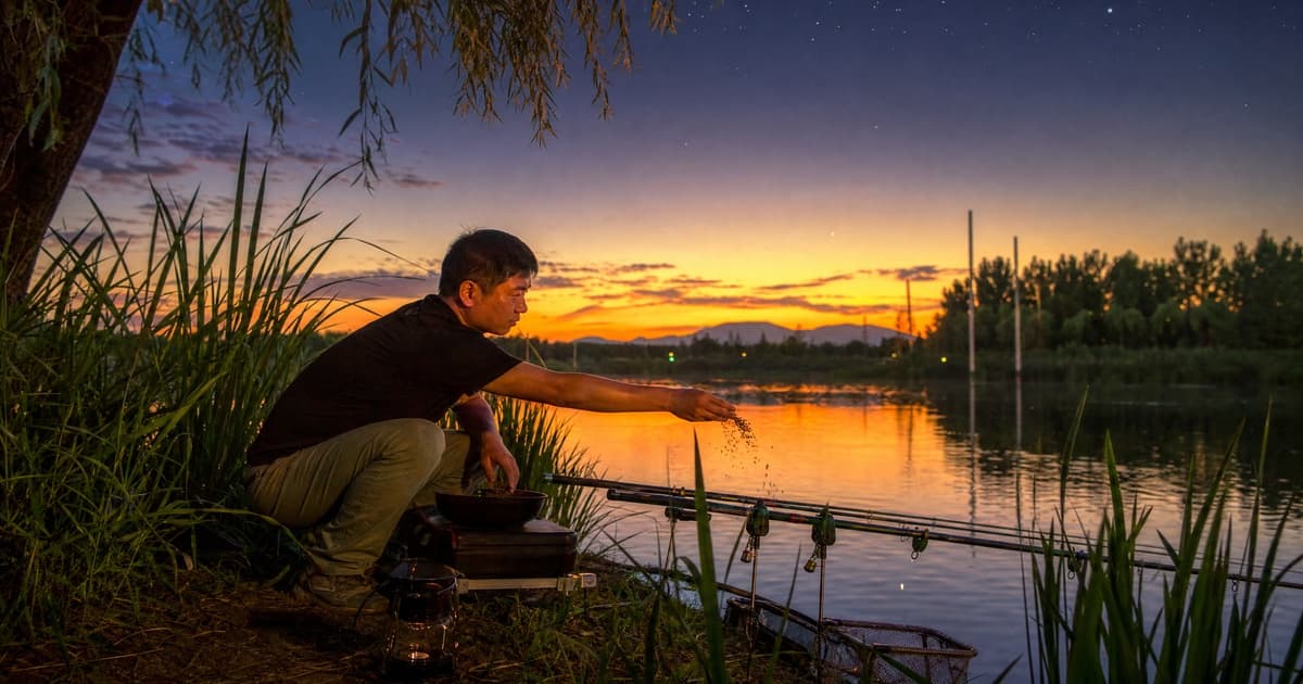 夏末夜钓打窝的最佳时间:天黑前一小时的黄金窗口
